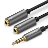 Ugreen Kabel sluchátkové rozdvojky 3,5 mm mini jack AUX mikrofon 20 cm (mikrofon + stereo výstup) stříbrný (30619)